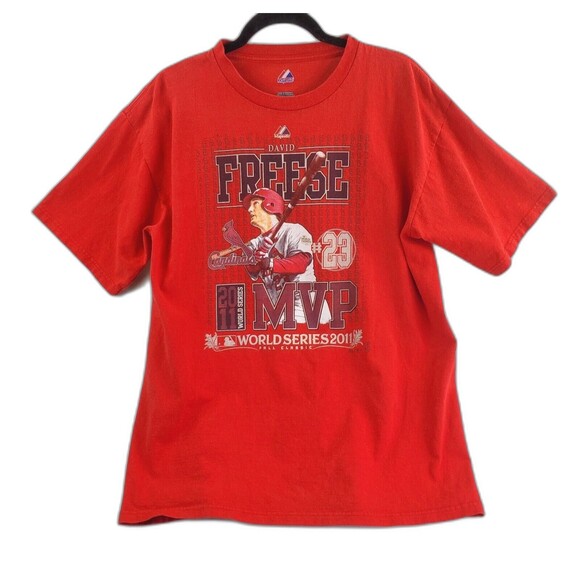 St Louis Cardinals David Freese Majestic MVP 2011 World Series T-Shirt Large L - Picture 1 of 10